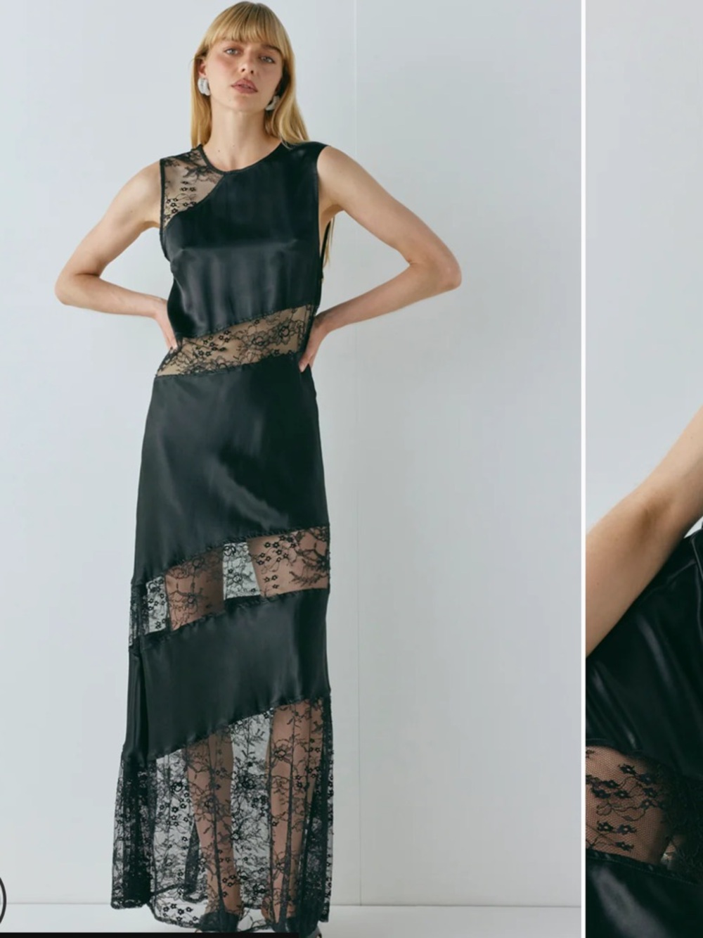 Sleeveless Black Lace-Panel Maxi Dress - Picture 2 of 7